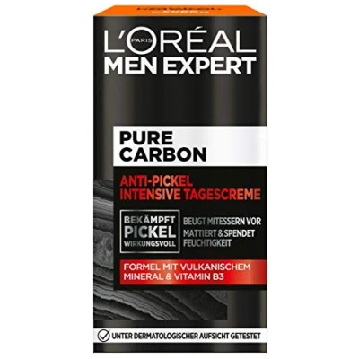 Imagen de L&#039;Oréal Men Expert Cuidado facial para hombres crema hidratante antiespinillas con vitamina B3 y mineral volcánico Pure Carbon 1 x 50 ml