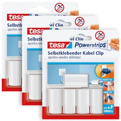 Imagen de tesa Powerstrips Clips autoadhesivos para cables (3 x 5 unidades), color blanco