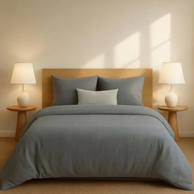 Imagen de Dreamzie Funda Nordica Algodon 200x220 Gris Oscuro Ropa de Cama, Edredon y 2X Almohada 80x80 Algodón Reforzado 3 Piezas