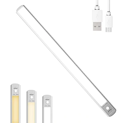 Imagen de Epicflare Luz LED con sensor de movimiento para armario, Luces USB Recargable, Nocturna Tiras Magnéticas 3 Modos regulable, inalámbrico, Escalera, Cocina, Gabinete, Sótano.60cm