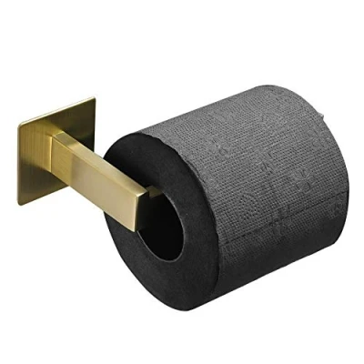 Imagen de WOMAO Soporte de Papel higiénico Moderno Cuadrado Abierto sin taladrar Rollo Adhesivo Titular en Inodoro, Acabado Dorado Cepillado a Prueba óxido