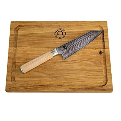 Imagen de Kai Shun Classic White Kiritsuke Cuchillo de chef japonés y tabla cortar hecha a mano roble