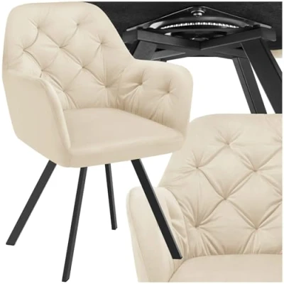 Imagen de TecTake® Silla Giratoria de Terciopelo, Diseño Acolchado, Sillas Comedor con Patas Acero, Amplio Asiento, Respaldo Continuo, Giro 180, Cocina, 1 Crema