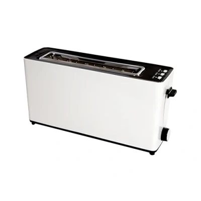 Imagen de TOSTADORA PAN RANURA EXTRALARGA PARA 2 REBANADAS, 900W DE POTENCIA, CONTROL AJUSTABLE, FUNCIONES DESCONGELAR Y RECALENTAR, CARCASA TACTO FRIO, BANDEJA RECOGE MIGAS, COLOR BLANCO, 38x10x19cm