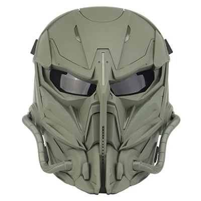 Imagen de Máscaras tácticas de Pistola Aire comprimido, Grey Lens Full Face Skeleton Paintball Protection Mask for CS War Games Halloween Role Play Clothing Party (Verde od)