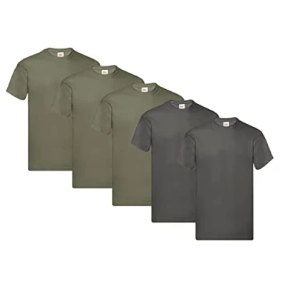 Imagen de Fruit of the Loom Camiseta original para hombre (5 unidades), 3olive 2grafito + 1 bloc de notas compra, L