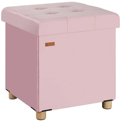 Imagen de CASARIA® Puff Almacenamiento Terciopelo Rosa Plegable Incl. Pies 38x38cm Capacidad Carga 300kg Salón Dormitorio Pasillo Taburete Reposapiés