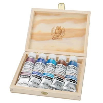 Imagen de Schmincke HORADAM® AQUARELL, Super Granulation Set Galaxia, 5 tubos de 15 ml, 74 842 097, caja madera, tonos muy granulados, acuarelas finas supergranuladas.