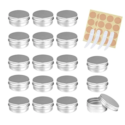 Imagen de DBALL 20 Piezas Latas de Aluminio Tarros Cosmeticos 30ml Envases para Cosmetica con Tapa Rosca Bálsamo Labial Almacenar Cosméticos Lociones Especias Dulces Té Regalo Pequeño (Plata)