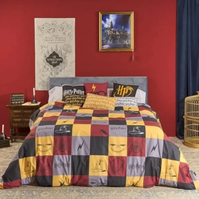 Imagen de BELUM Funda Nórdica Hogwarts Modelo Cuadros con Botones 100% algodón de Calidad (Cama 180 (260x240 cm))