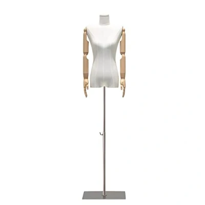 Imagen de Rozhuhro Maniqui Costura Mujer, Ajustable Busto de Señora Maniquies Torso con Brazos Madera Cabeza Desmontable, Maniquí Femenino para Exhibición Escaparate,Square Plate,B