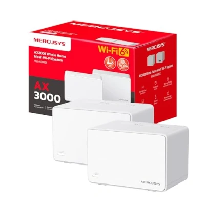 Imagen de Mercusys Halo H3000X(2 Pack) Router Sistema WiFi 6 Mesh, AX3000, Doble Banda, Cobertura hasta 420 m², 3X Puerto Gigabit por Unidad, Administración de la Red, Fácil Configuración con App, WPA3