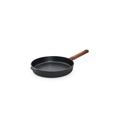 Imagen de Woll Eco Logic QXR Sartén plana de hierro fundido (inductiva, diámetro 28 cm, 5 cm alto, con mango madera firme sostenible, apta para todo tipo cocinas, sin PFAS, revestimiento