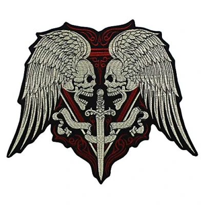 Imagen de EMDOMO Parche para chaqueta con grabado de espada, alas y calavera. Bordado grande planchar en ropa motero, la espalda chaqueta, 1 unidad