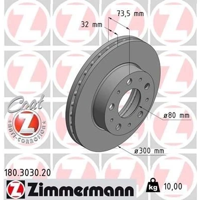 Imagen de ZIMMERMANN COAT Z 180.3030.20 Disco de freno 300 32 10/5 5 130 ventilación interna revestido FIAT: Ducato III Furgón