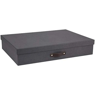 Imagen de Bigso Box of Sweden Caja archivadora para documentos en formato A3 Organizador de cartas con tapa y asa almacenamiento tablero fibras papel aspecto lino negro