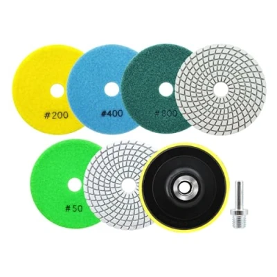 Imagen de SANLEETEK Almohadillas de Pulido Diamante 6piezas 100mm Disco Pulir Grano 50/100/200/400/800/1500 con M14 Plato Apoyo+Adaptador para Granito Mármol Piedra Artificial Cuarzo