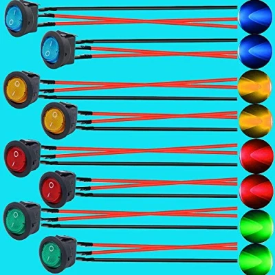 Imagen de RUNCCI YUN 8 pcs Interruptor Basculante 12v，Interruptor Redondo，Interruptor Led，3 Pines 20a 12v Dc coche Para o barco con（ 4 colores）（Precableado）