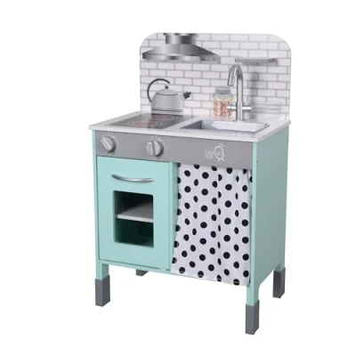 Imagen de Teamson Kids Little Chef Juego de Cocina Juguete Madera Interactivo contemporáneo con Patas Altura Ajustable simulación Azul/Blanco TD 13554B