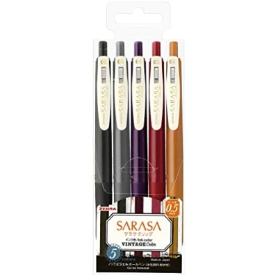 Imagen de Zebra Sarasa Clip 0.5 Retractable Gel Ink Pen, Rubber Grip, mm, Vintage Colours, 5 Colour (JJ15 5C VI2)