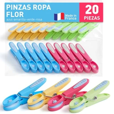Imagen de culiclean Pinza Ropa Flor 20 Piezas, Azul Amarillo Verde Rosa, Fuertes, Pinzas Que Non Dejan Marca