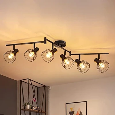 Imagen de Kimjo Lámpara de Techo 6 Focos LED Giratorios E14 para el Negra Plafón con Interior Apliques Comedor Dormitorio Sin Bombilla