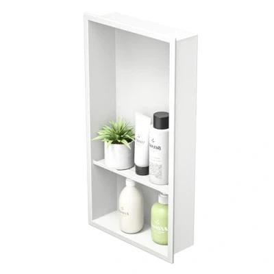 Imagen de Bernkot nicho de ducha acero inoxidable 60 x 30 10 cm, no requiere azulejos, pared, estantería doble empotrada, empotrada para almacenamiento baño (blanco,