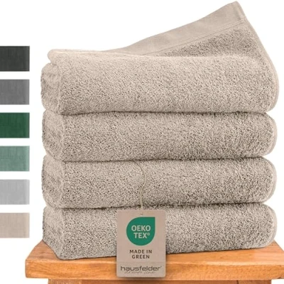 Imagen de Hausfelder Set de Toallas Premium con Lazo para Colgar 100% algodón Certificado Oeko Tex, Suaves y absorbentes (Antracita, 4 pequeñas 50x100 cm)