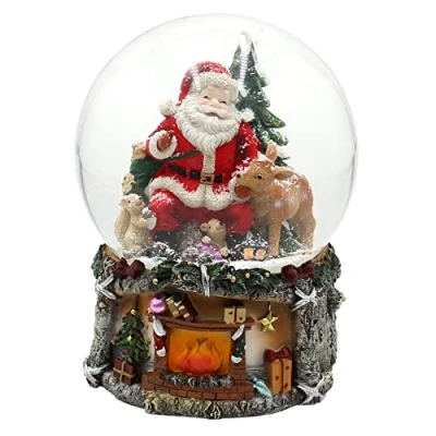 Imagen de Dekohelden24 Bola de Nieve XXL, Papá Noel con REH y Abeto, Sonido, sobre una Base Decorada intrincadamente Dimensiones: 15 x 20 cm diámetro la Bola: Largo