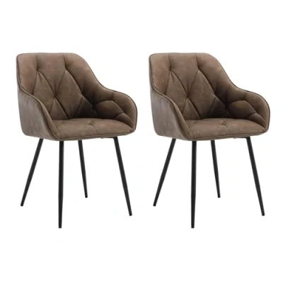 Imagen de WOLTU 2x Sillas de Comedor Cocina con Respaldo y Apoyobrazos Salon Moderno Patas Metálicas para Dormitorio Oficina, Cuero artificial vintage, Marrón Oscuro, EZS03dbr 2
