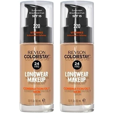 Imagen de REVLON ColorStay Base de Maquillaje SPF 15, con Vitamina E, Cobertura Media Alta, Larga Duración, Acabado Mate, Resistente al Agua, para Piel Mixta Grasa, Tono 220, Natural Beige 30 ml