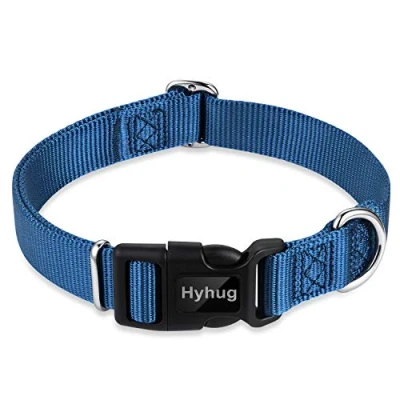 Imagen de Hyhug Cuello de Trabajo Pesado clásico Color sólido para Perros Grandes, medianos y pequeños, Ajuste diseño único. (Medio M, Azul clásico)