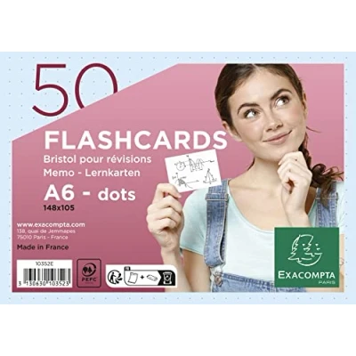 Imagen de Exacompta 10352E Pack de 50 Flashcards en film + anilla puntos cartulina perforada tarjetas revisión fáciles usar y transportar dimensiones 148 x 105 mm formato A6 color azul