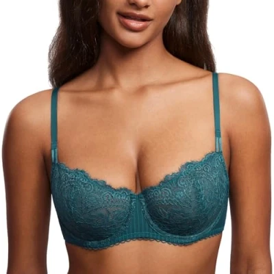 Imagen de DOBREVA Sujetador de Encaje Balcony X Back con Aros sin Relleno para Mujer Verde Abeto 90D