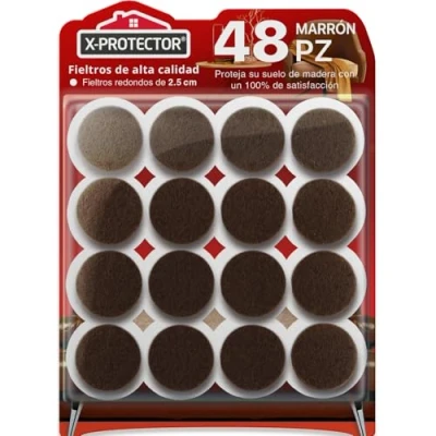 Imagen de Almohadillas de Fieltro X Protector 48 Adhesivo Premium Marrón 25 mm Fieltros para Sillas Protectores Suelo Muebles Tapones Patas