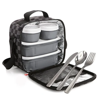 Imagen de PracticFood Kit Urban Food Negro Cubiertos Bolsa térmica porta alimentos. Chess