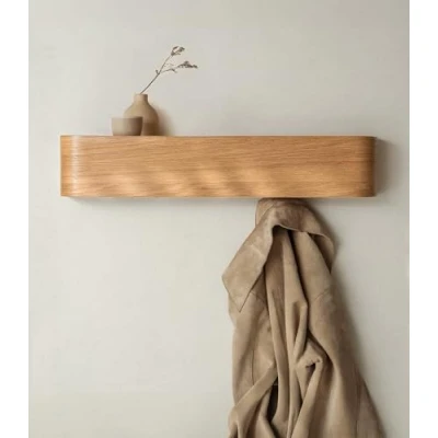 Imagen de Kazai. Perchero Pared Madera &#039;Toke&#039; Diseño Moderno con Ganchos Ocultos Panel de Chapa Maciza Roble