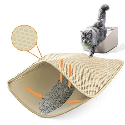 Imagen de Ycozy Grande Alfombra Gatos Arenero 75x55cm Estera Arena Diseño de Doble Capa en Forma Panal Impermeable &amp; no Tóxico Eesterilla Gato Fácil Limpiar