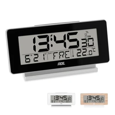 Imagen de ADE Reloj Despertador Digital con radiocontrol Inteligente Temperatura y Calendario de sobremesa Pantalla LCD luz Negro