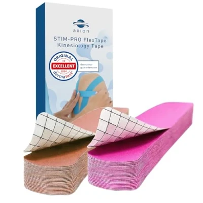 Imagen de Set de 50 cintas kinesiológicas precortadas adhesivas y elásticas axion Vendas kinesiotapes 5x25 cm color beige rosa Vendaje deportivo, soporte neuromuscular fisioterapia