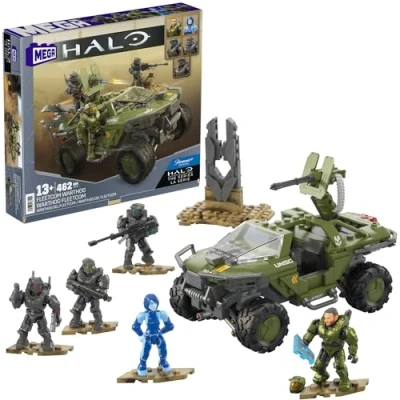 Imagen de MEGA Halo Fleetcom Warthog Coche de juguete bloques construcción con 5 figuras, 462 piezas, inspirado en la serie televisión, +13 años (Mattel HNC57)