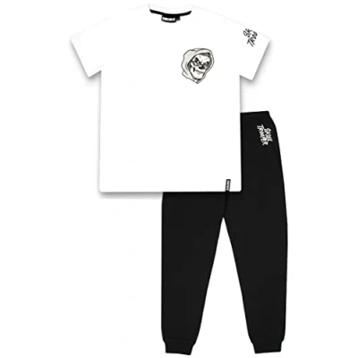 Imagen de Fortnite Pijama infantil blanco y negro con diseño de soldado calavera Ropa dormir 100% algodón Producto oficial Fortnite, Negro/Blanco Calavera, 16 años