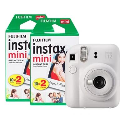 Imagen de Fujifilm Instax Mini 12 Cámara instantánea con Paquete de 40 películas Disparo, Color Blanco Arcilla
