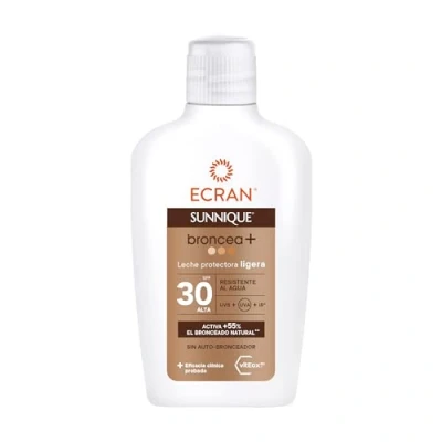 Imagen de Ecran Sunnique Leche Protectora Solar Broncea+ FPS 50, Protección Media UVB y UVA, Activa el Bronceado Natural, Sin Autobronceador, con Tecnología PureBronze, Resistente al Agua 200 ml
