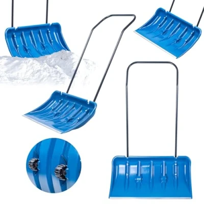 Imagen de KADAX pala de nieve con borde perfilado aluminio, ancha ruedas, mango metal, batidora hoja plástico, recogedor (azul)