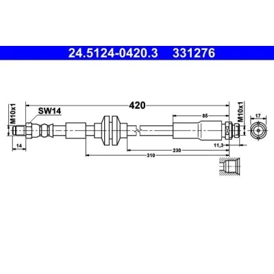 Imagen de ATE 24.5124 0420.3 Latiguillos de Freno 420 M10x1 FORD: Focus 2, C Max, Max