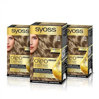 Imagen de Syoss Oleo Intense Tinte 7 58 Rubio Arena Coloración permanente Sin Amoníaco Cobertura profesional De canas Resultados peluquería (Pack 3)