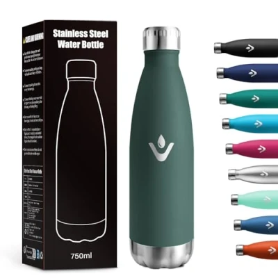 Imagen de Cantimplora Termica 750ml, Botella sin BPA, de Agua Acero Inoxidable con Doble Pared, Termo Reutilizable para Colegio, Oficina, Senderismo, Deporte, Viajes, Interior o Exterior