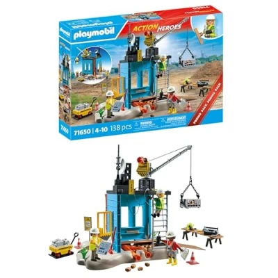 Imagen de PLAYMOBIL Action Heroes Promo Pack 71650 Construcción, con Tres Figuras, grúa móvil y Muchos Extras adicionales, Juguetes para niños niñas a Partir de 4 años