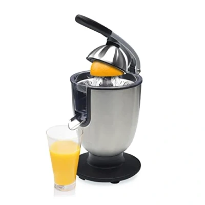 Imagen de Princess Exprimidor eléctrico Champion Juicer Pro, palanca de prensado, acero inoxidable, filtro ajustable para pulpa, fácil limpiar, sistema antigoteo, servido directo, 300 W (01.201863.01.001)
